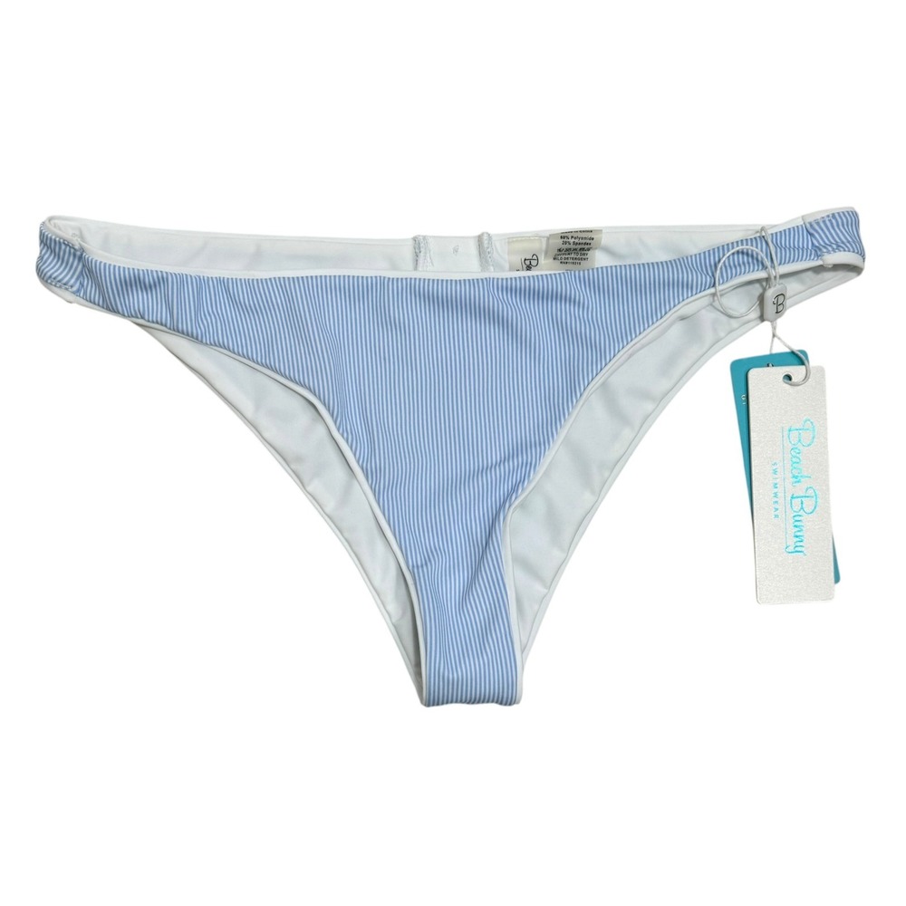 NWT Beach Bunny Lola Bikini Bottom XXL Blue White Pinstripe Skimpy Button Back